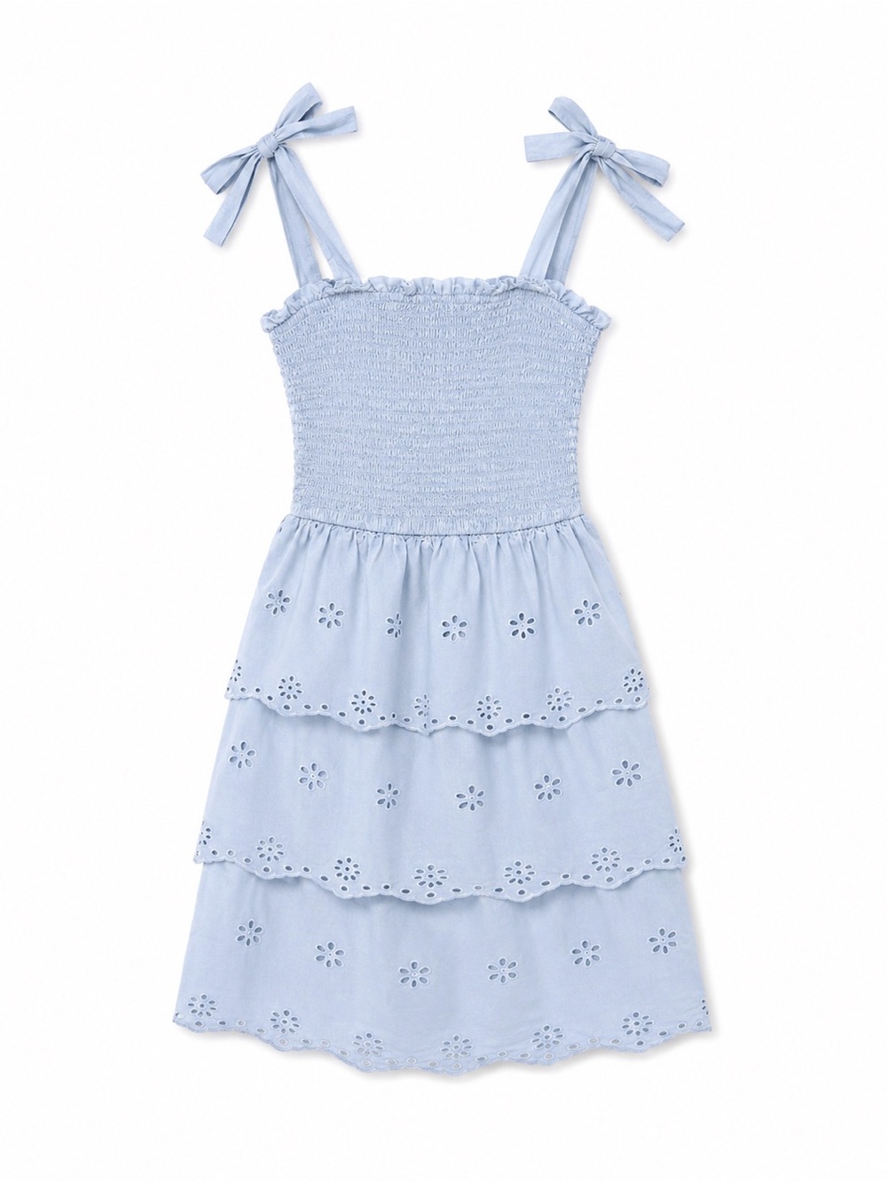 Sincerely Jules Blue Eyelet Mini Dress | Smocked Tiered Coquette Dress | Size S